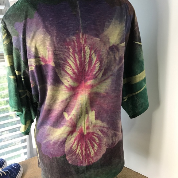 Heart of Gold by One World Green and Purple Orchid Top w Gold Heart Size Large - Picture 4 of 7